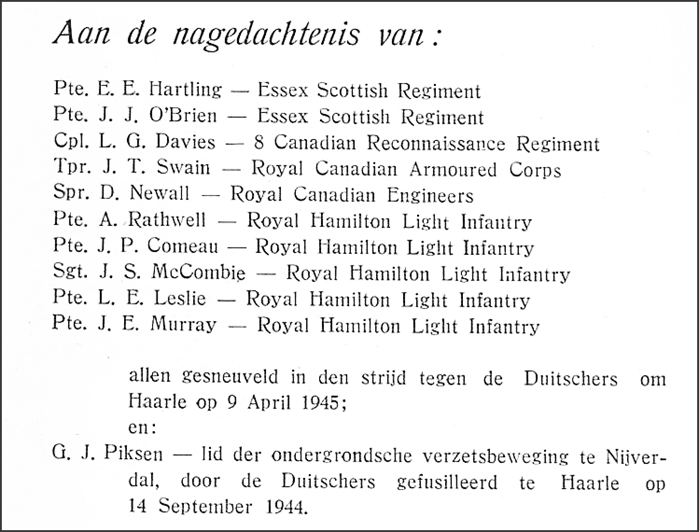 Ter nagedachtenis aan de bevrijders van Haarle
